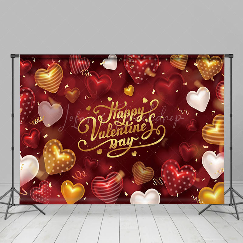 Lofaris Valentine Gold White Hearts Romantic Red Backdrop