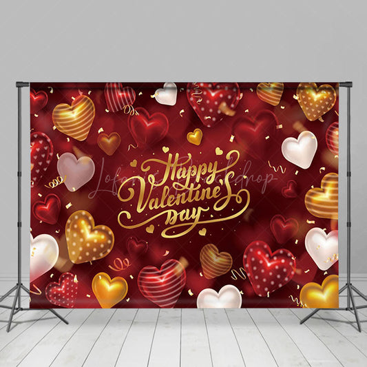 Lofaris Valentine Gold White Hearts Romantic Red Backdrop