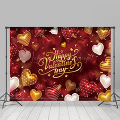 Lofaris Valentine Gold White Hearts Romantic Red Backdrop