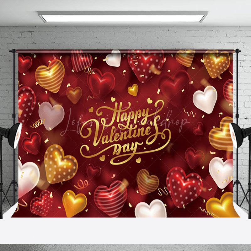 Lofaris Valentine Gold White Hearts Romantic Red Backdrop