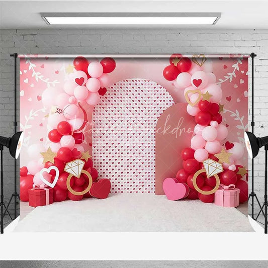 Lofaris Valentine Heart and Ring Photography Backdrop Red Pink Balloons Party Banner