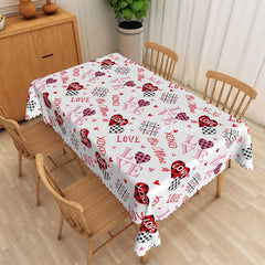 Lofaris Valentine Plaid Heart Typography Rectangle Tablecloth Be Mine XOXO Text Table Cover Rustic Holiday Party Decor