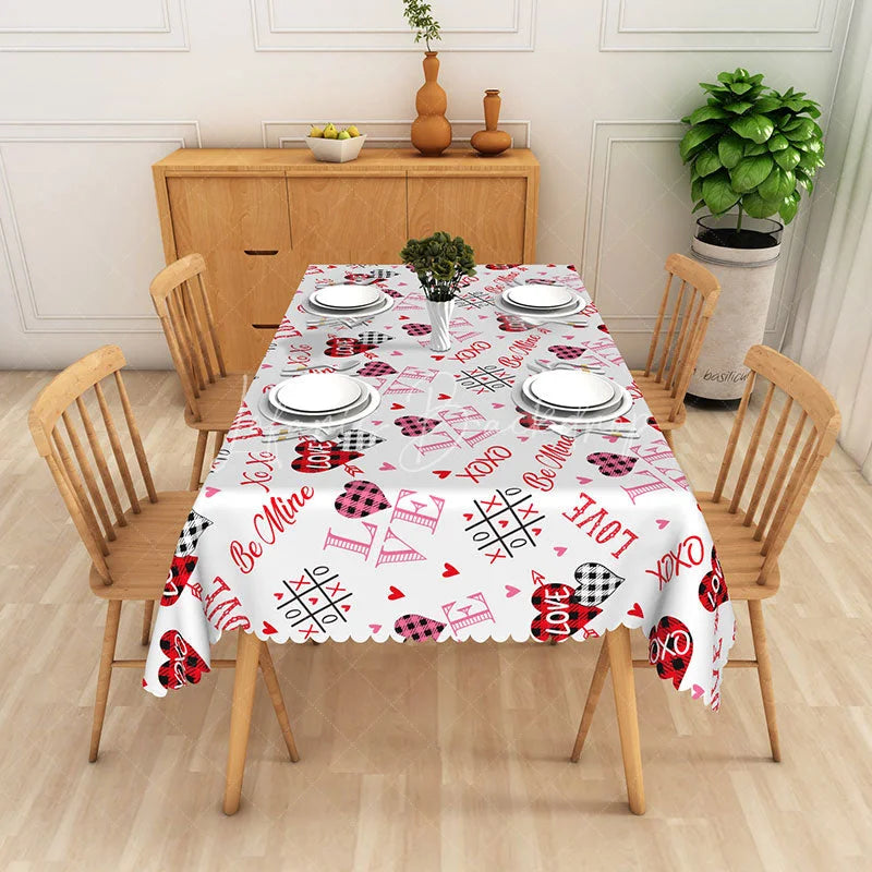 Lofaris Valentine Plaid Heart Typography Rectangle Tablecloth Be Mine XOXO Text Table Cover Rustic Holiday Party Decor