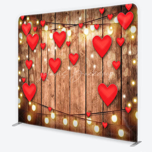 Lofaris Valentine Red Hearts and Wood Tension Fabric Backdrop Rustic Love String Light Photography Background