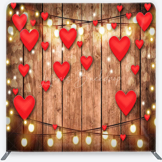 Lofaris Valentine Red Hearts and Wood Tension Fabric Backdrop Rustic Love String Light Photography Background