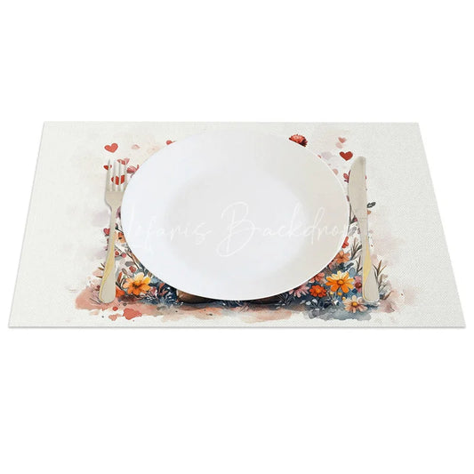 Lofaris Valentine Set of 4 Placemats Cute Gnome Orange Hat Holding Red Heart Garden Love Theme Table Mats