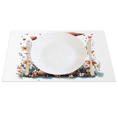Lofaris Valentine Set of 4 Placemats Gnome Pink Flower Hat Holding Heart Pastel Romantic Dining Table Mats
