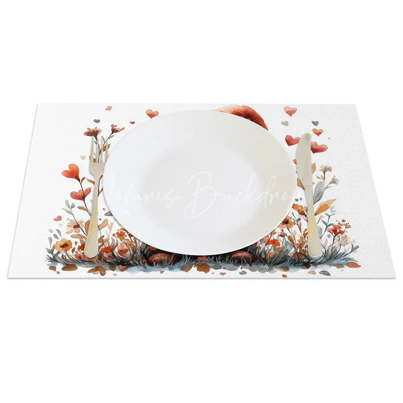 Lofaris Valentine Set of 4 Placemats Gnome Red Hat Holding Heart Watercolor Love Nature Dining Table Mats