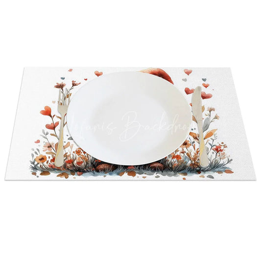 Lofaris Valentine Set of 4 Placemats Gnome Red Hat Holding Heart Watercolor Love Nature Dining Table Mats