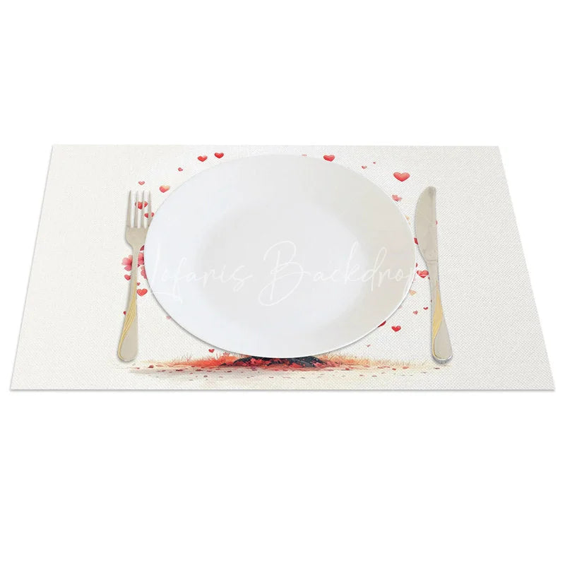 Lofaris Valentine Set of 4 Placemats Pink Floral Heart Tree Spring Love Blossom Dining Table Mats
