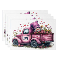 Lofaris Valentine Set of 4 Placemats Pink Truck Purple Gnome Rustic Farmhouse Love Dining Table Mats