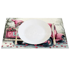 Lofaris Valentine Set of 4 Placemats Pink Truck with Roses Gnome Love Tailgate Farmhouse Dining Table Mats