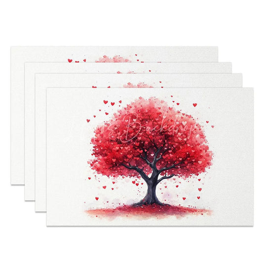 Lofaris Valentine Set of 4 Placemats Red Heart Leaves Tree Romantic Love Nature Theme Table Mats