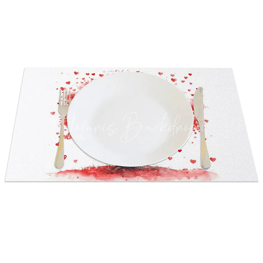 Lofaris Valentine Set of 4 Placemats Red Heart Tree Watercolor Love Romantic Dining Table Mats