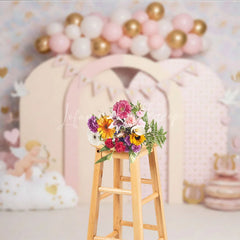 Lofaris Valentines Day Backdrop Cute Cupid and Pink Arches with Gold Hearts Birthday Party Photography Banner