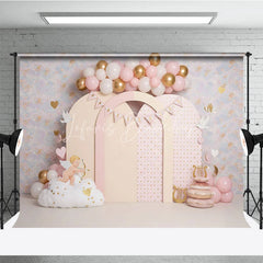 Lofaris Valentines Day Backdrop Cute Cupid and Pink Arches with Gold Hearts Birthday Party Photography Banner