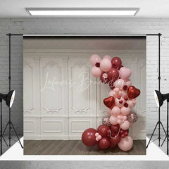 Lofaris Valentine’s Day Balloon Arch Backdrop Elegant White Wall Photography Background Pink Red Hearts Photo Prop