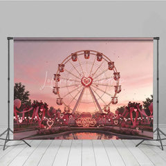 Lofaris Valentine’s Day Ferris Wheel Photography Backdrop Pink Sunset Amusement Park Photo Background Romantic Love Date Prop