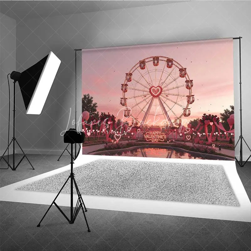 Lofaris Valentine’s Day Ferris Wheel Photography Backdrop Pink Sunset Amusement Park Photo Background Romantic Love Date Prop