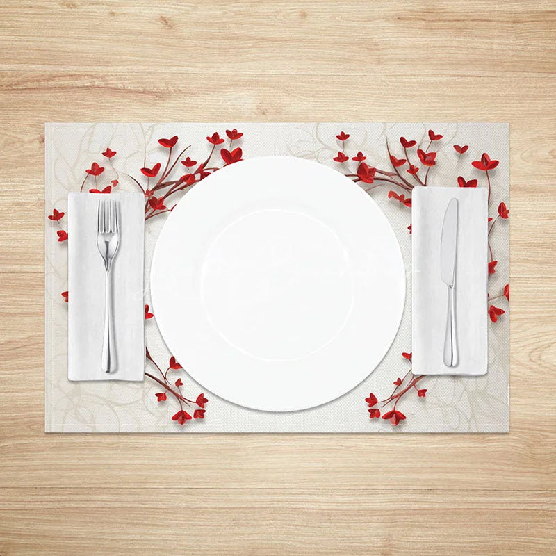 Lofaris Valentines Day Heart Vine Set of 4 Placemats Romantic Red Leaf Table Mats for Anniversary Wedding Decor