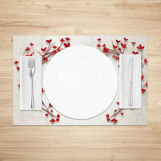 Lofaris Valentines Day Heart Vine Set of 4 Placemats Romantic Red Leaf Table Mats for Anniversary Wedding Decor