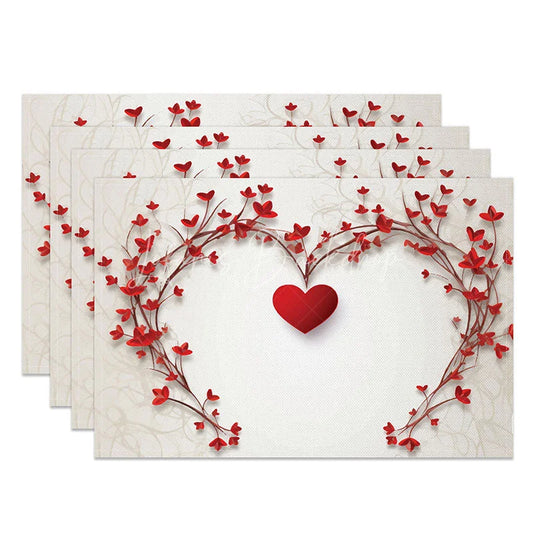 Lofaris Valentines Day Heart Vine Set of 4 Placemats Romantic Red Leaf Table Mats for Anniversary Wedding Decor