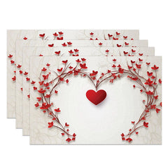 Lofaris Valentines Day Heart Vine Set of 4 Placemats Romantic Red Leaf Table Mats for Anniversary Wedding Decor