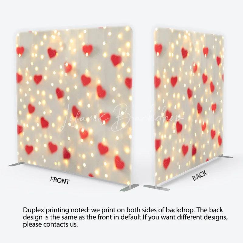 Lofaris Valentines Day Hearts Tension Fabric Backdrop Romantic Red and Bokeh Lights Background Love Celebration Decor