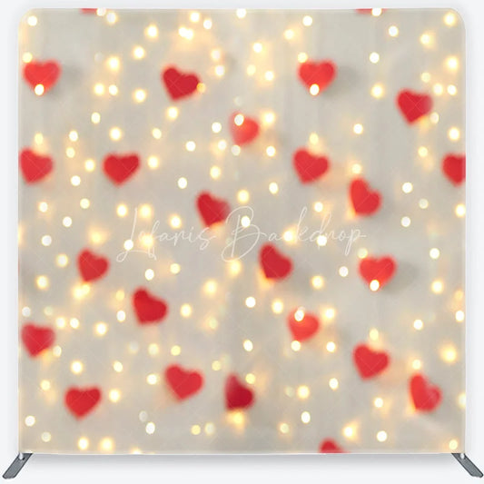 Lofaris Valentines Day Hearts Tension Fabric Backdrop Romantic Red and Bokeh Lights Background Love Celebration Decor