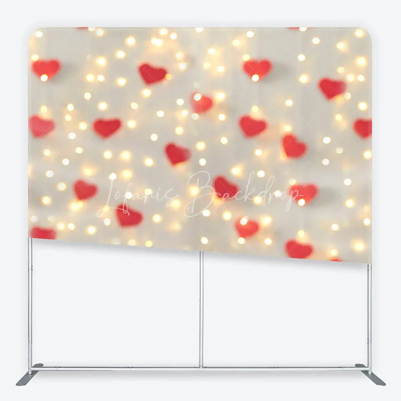 Lofaris Valentines Day Hearts Tension Fabric Backdrop Romantic Red and Bokeh Lights Background Love Celebration Decor
