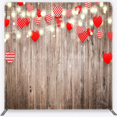 Lofaris Valentines Day Hearts Tension Fabric Backdrop Rustic Wooden Fairy Lights Party Decor
