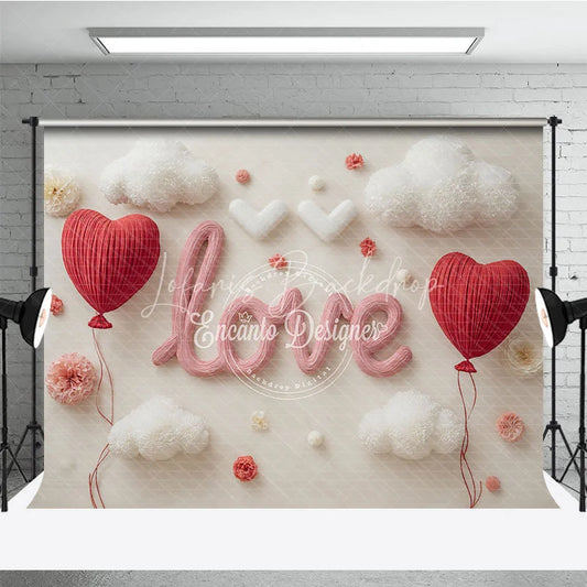 Lofaris Valentines Day LOVE and Red Heart Balloons Backdrop Romantic White Clouds Flowers for Couples