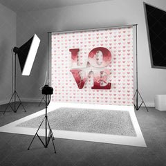 Lofaris Valentine’s Day Love Word Backdrop Red Pink Heart Pattern Photography Background Romantic Sweet Photo Prop