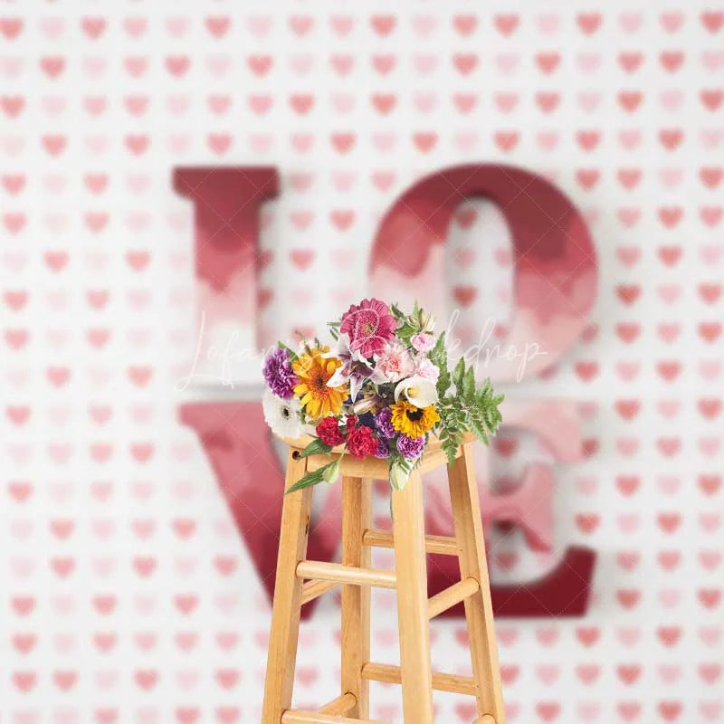 Lofaris Valentine’s Day Love Word Backdrop Red Pink Heart Pattern Photography Background Romantic Sweet Photo Prop