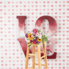 Lofaris Valentine’s Day Love Word Backdrop Red Pink Heart Pattern Photography Background Romantic Sweet Photo Prop