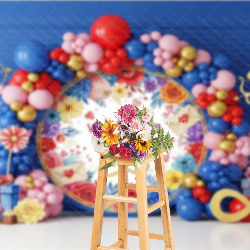 Lofaris Valentine’s Day Photography Backdrop Cupid Angel Blue Balloon Arch Background Floral Love Photo Prop