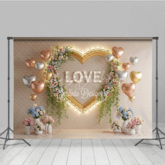 Lofaris Valentine’s Day Photography Backdrop Gold Heart Frame Marquee Light Background Floral Love Photo Prop
