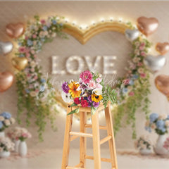 Lofaris Valentine’s Day Photography Backdrop Gold Heart Frame Marquee Light Background Floral Love Photo Prop