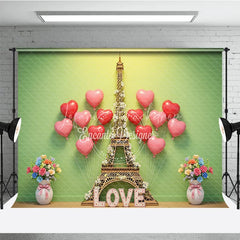 Lofaris Valentine’s Day Photography Backdrop Green Wall Eiffel Tower Heart Background Spring Love Photo Prop