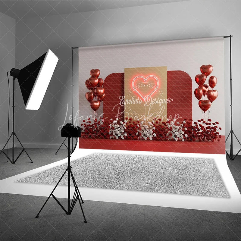 Lofaris Valentine’s Day Photography Backdrop Neon Red Heart Light Background Modern Romantic Photo Prop