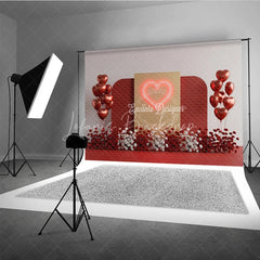 Lofaris Valentine’s Day Photography Backdrop Neon Red Heart Light Background Modern Romantic Photo Prop