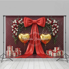 Lofaris Valentine’s Day Photography Backdrop Red Bow Gold Heart Balloon Background Luxury Gift Photo Prop