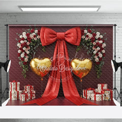 Lofaris Valentine’s Day Photography Backdrop Red Bow Gold Heart Balloon Background Luxury Gift Photo Prop