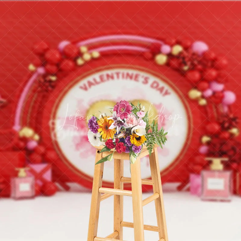 Lofaris Valentine’s Day Photography Backdrop Red Lip Balloon Perfume Background Romantic Kiss Love Photo Prop