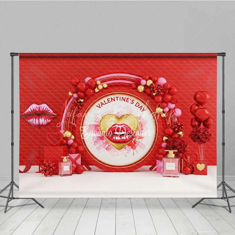 Lofaris Valentine’s Day Photography Backdrop Red Lip Balloon Perfume Background Romantic Kiss Love Photo Prop