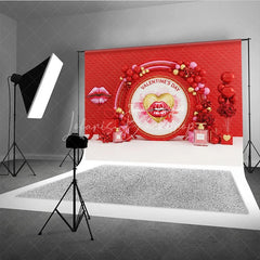 Lofaris Valentine’s Day Photography Backdrop Red Lip Balloon Perfume Background Romantic Kiss Love Photo Prop