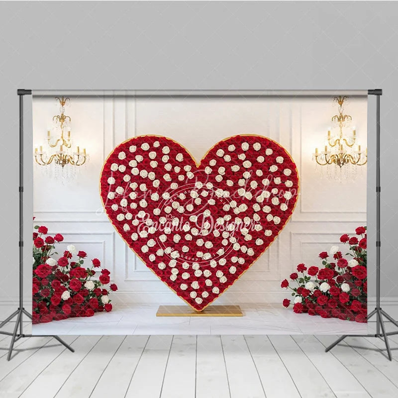 Lofaris Valentine’s Day Photography Backdrop Red White Rose Heart Background Luxury Chandelier Photo Prop
