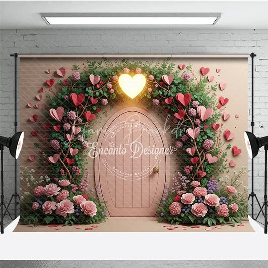 Lofaris Valentine’s Day Photography Backdrop Secret Garden Pink Door Heart Background Floral Vine Photo Prop