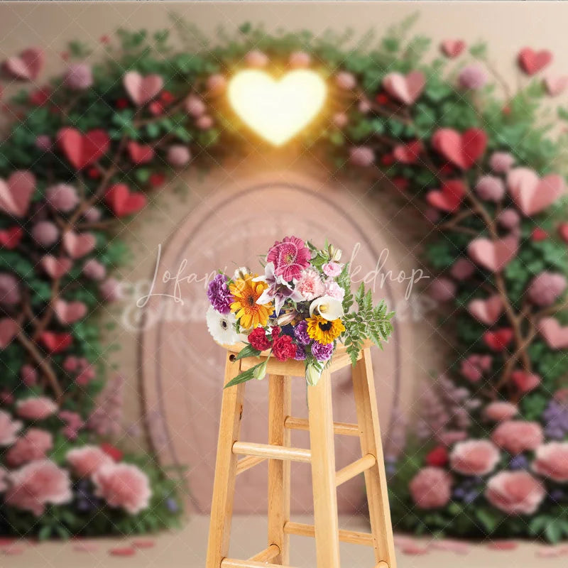 Lofaris Valentine’s Day Photography Backdrop Secret Garden Pink Door Heart Background Floral Vine Photo Prop