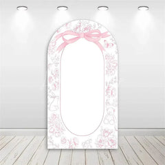 Lofaris Valentine’s Day Pink Bow Arch Backdrop Sweet Dessert Theme with Cake and Champagne Bridal Shower Decor